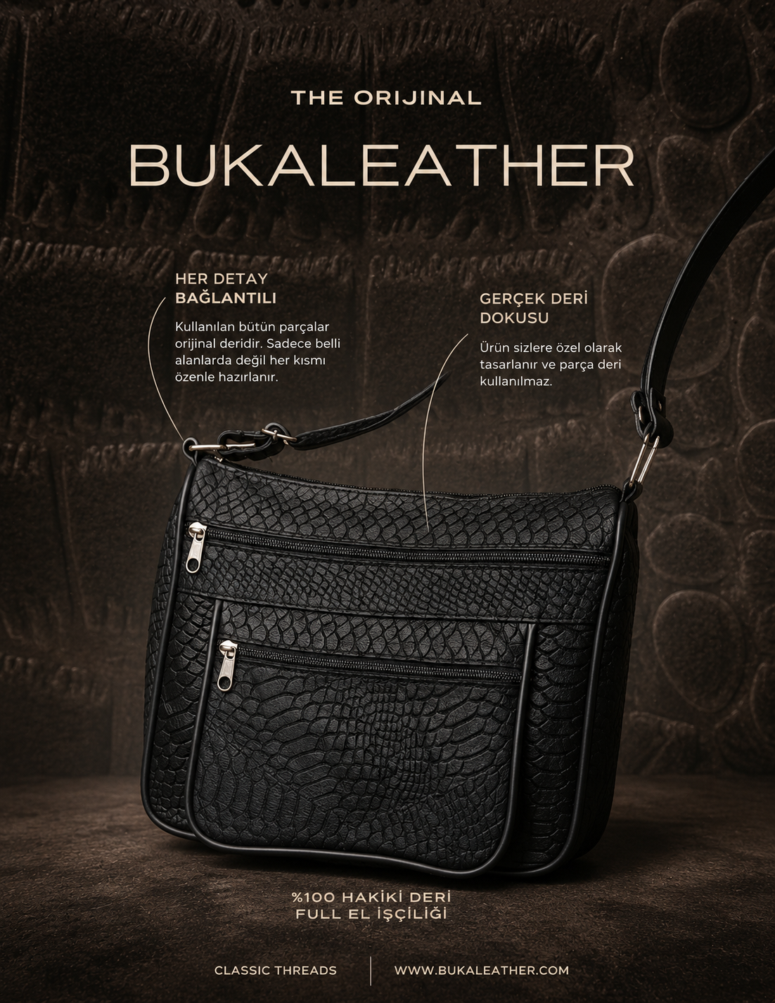 Buka Leather Modena deri çanta - Siyah