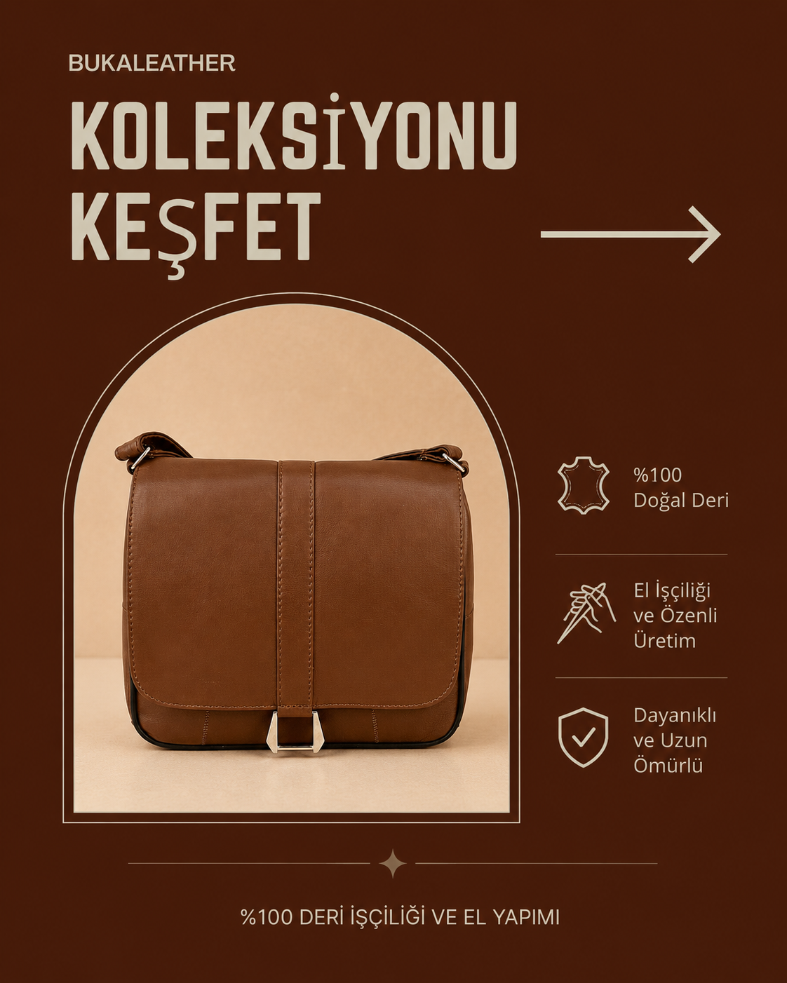 Buka Leather Parma deri çanta - Taba