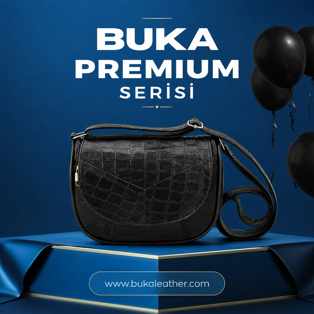 Buka Leather Ravenna deri çanta - Siyah Kroko