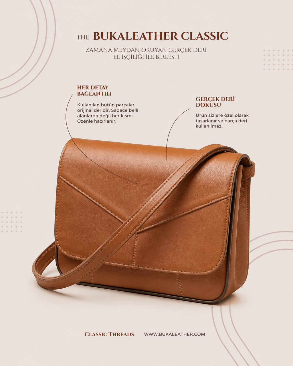 Buka Leather Milano deri çanta - Taba