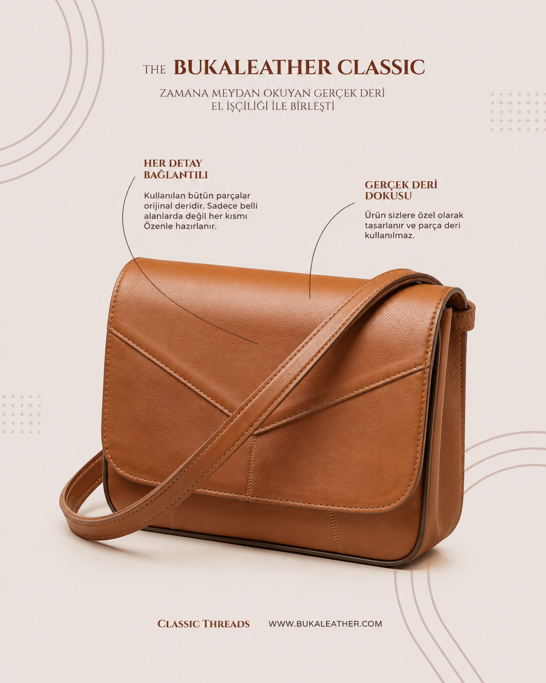 Buka Leather Milano deri çanta - Taba